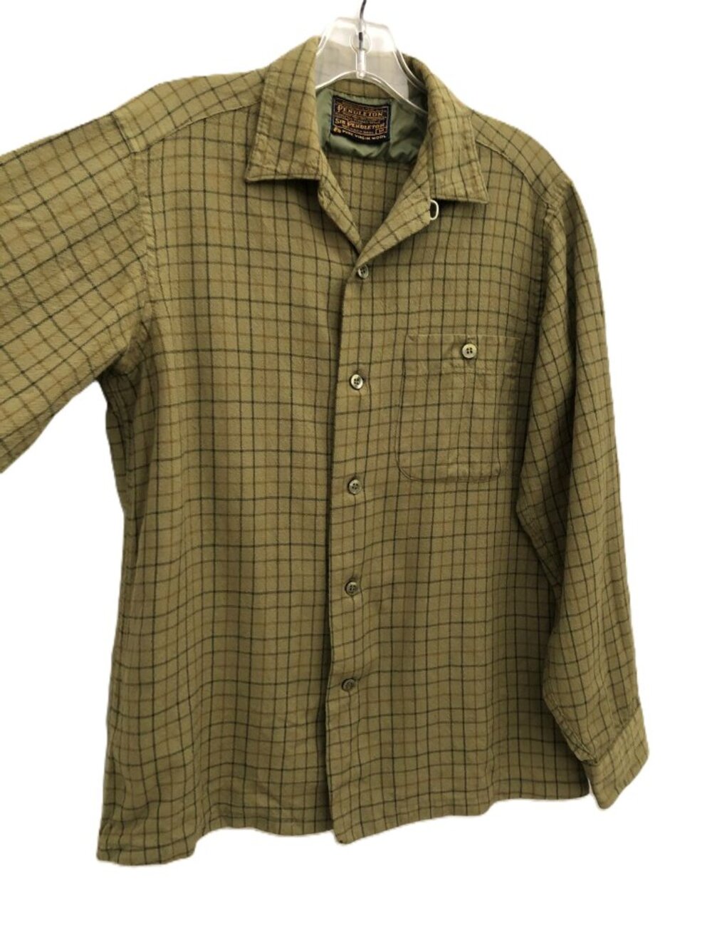 Pendleton Vintage 60s Olive Plaid Wool Shirt Medium No holes or flaws - Picture 3 of 6